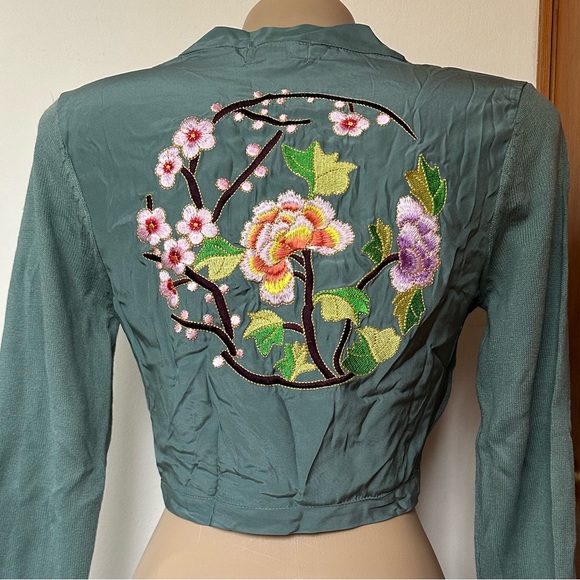 Avoca Knit/Silk Embroidered Shrug Sweater - Picture 6 of 10
